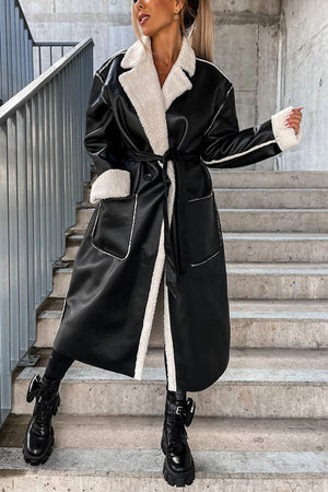 Novakiki Own The World Faux Leather Teddy Lined Belt Midi Coat