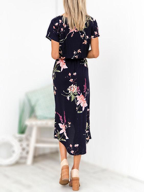 Robe Manches Courtes Imprimée Florale