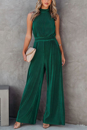 Iconic Lady Pocketed Plisse Wide Leg Jumpsuit