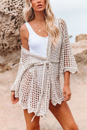 Loose Weave Long Belted Cardigan