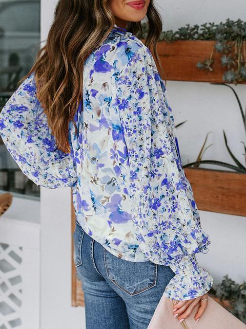 Tops Manches Longues Col V Imprimé Floral Boho