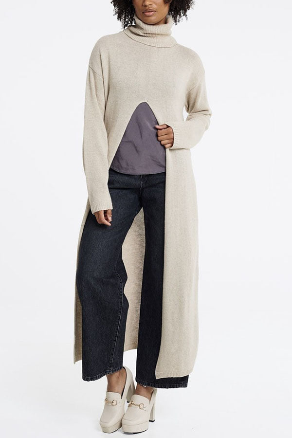 Shades of Winter Turtleneck Long Split Knit Tunic