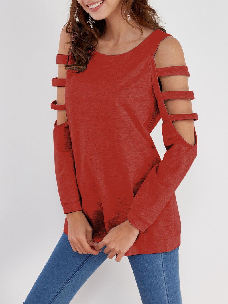 Cold Shoulder Slouchy Strappy Cut-outs T-shirt - CA Mode