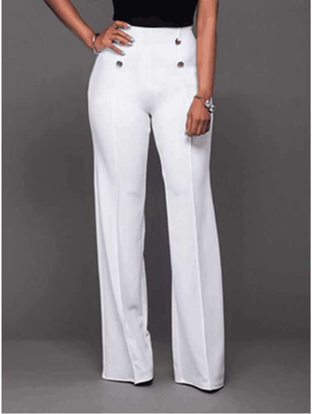 Pantalon Taille Haute Lâche Long Bouton