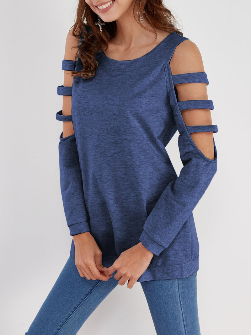 Cold Shoulder Slouchy Strappy Cut-outs T-shirt - CA Mode