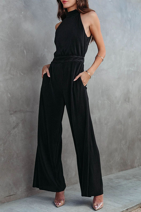 Iconic Lady Pocketed Plisse Wide Leg Jumpsuit