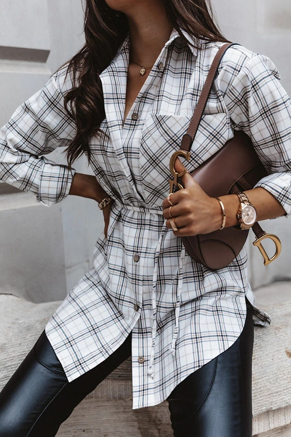 Grab My Hand Plaid Button Up Belt Shirt