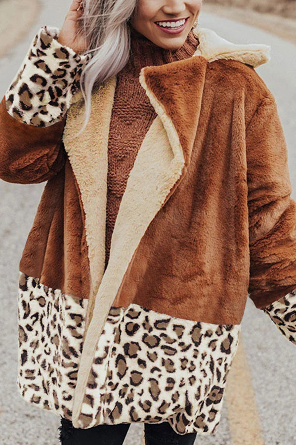 Winter Wonderland Pocket Leopard Plush Coat