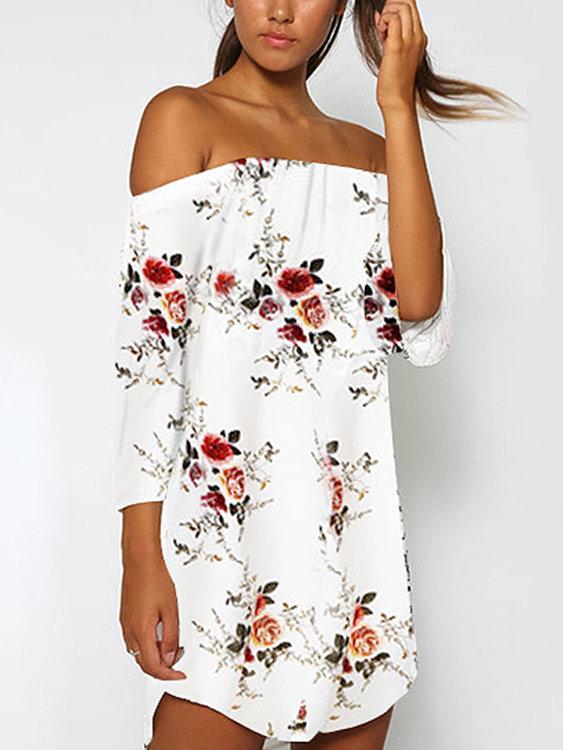 Robe à imprimé floral aléatoire à épaules dénudées