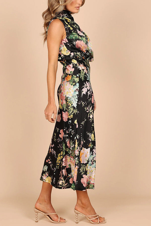 Wine Country Dates Floral Halter Neck Maxi Dress