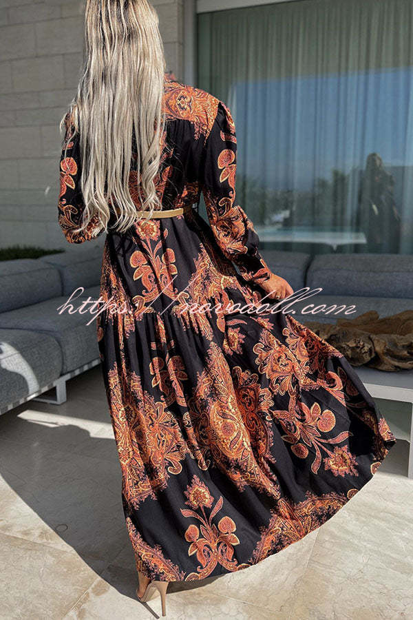 Robe Longue Imprimé Baroque Manches Longues