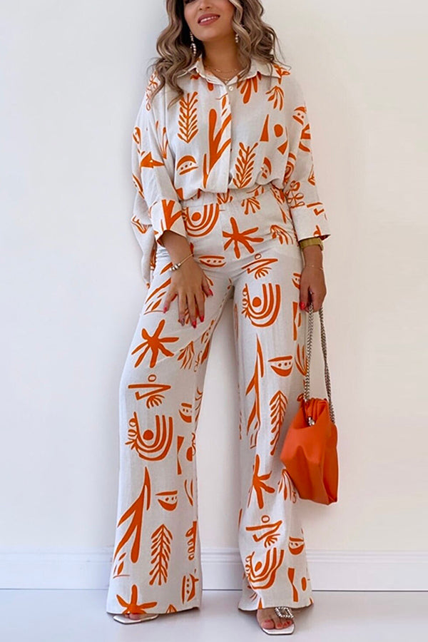 Talk Sweetly Printed Vacation Straight Pants Suit