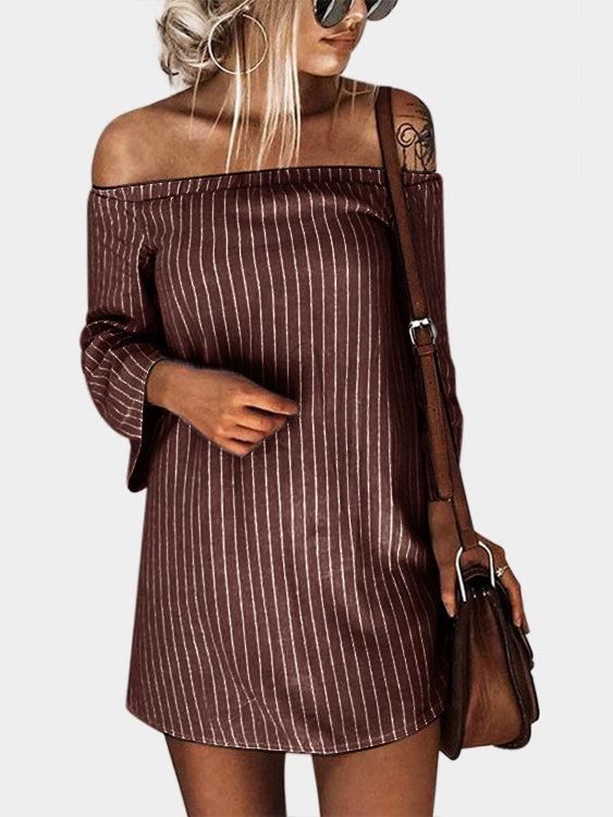 Sexy Off Shoulder Lace Up Stripe Patern Mini