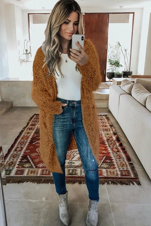 Cardigan en Tricot Pelucheux avec Poches