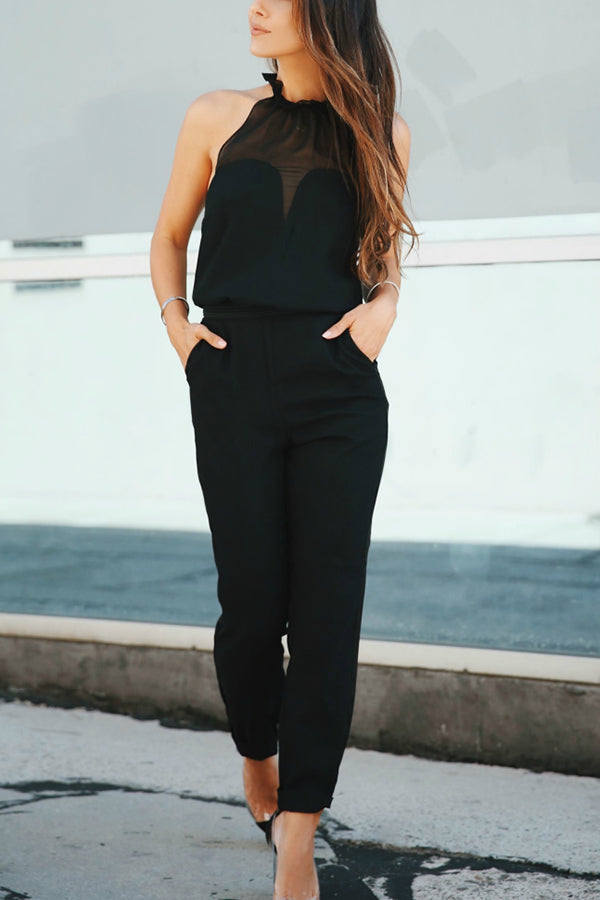 Seek To Be Chic Tulle Neck Pocketed Jumpsuit