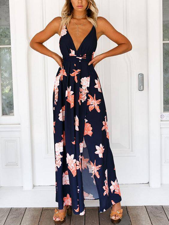 Robe Imprimée à Encolure en V