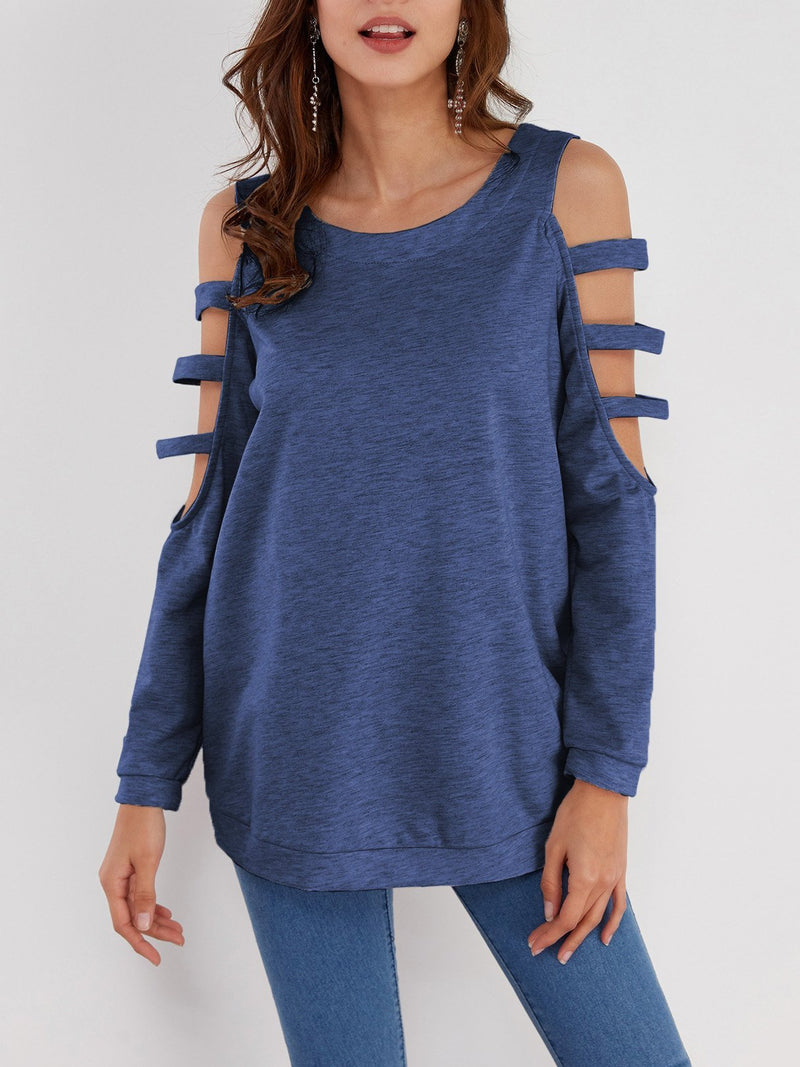 Cold Shoulder Slouchy Strappy Cut-outs T-shirt - CA Mode