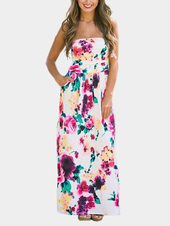 Robe à Imprimé Floral et à Epaules Dénudées