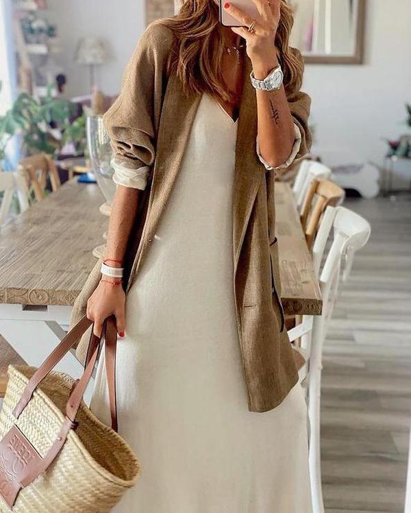 Robe Longue Décontractée Sans Manches Col en V