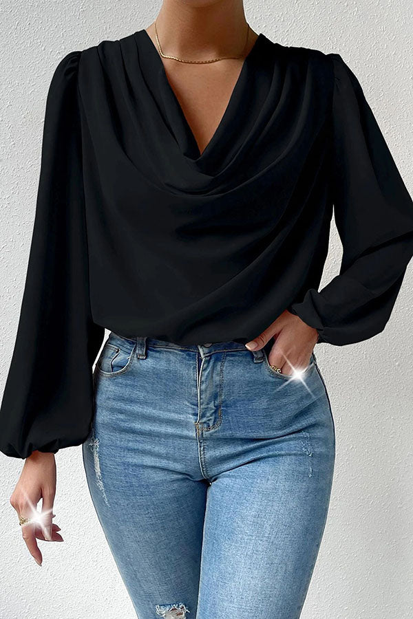 Maleah Satin Draped Collar Bishop Sleeve Blouse