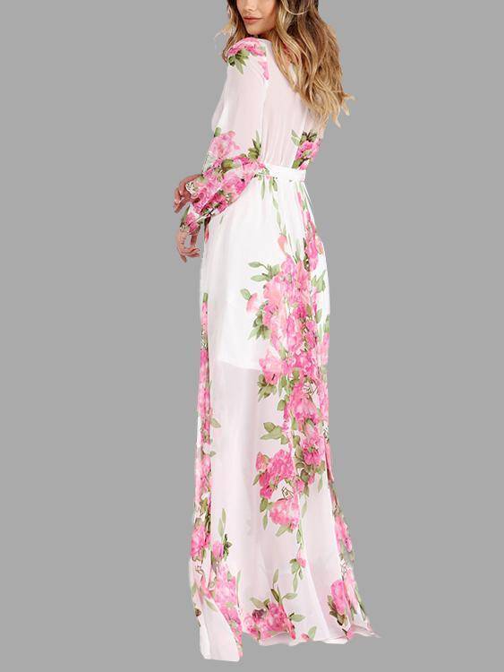 Maxi Robe Manches Longues à Imprimé Floral - CA Mode