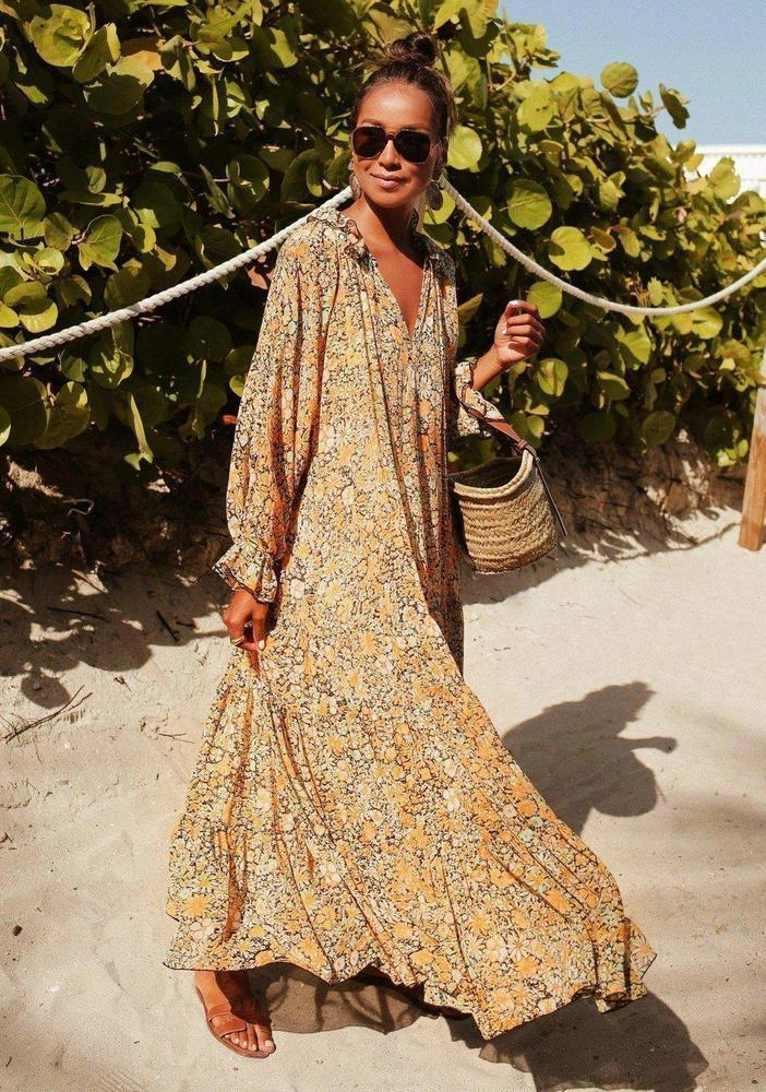 Robe Longue Imprimé Floral Orteils dans le Sable