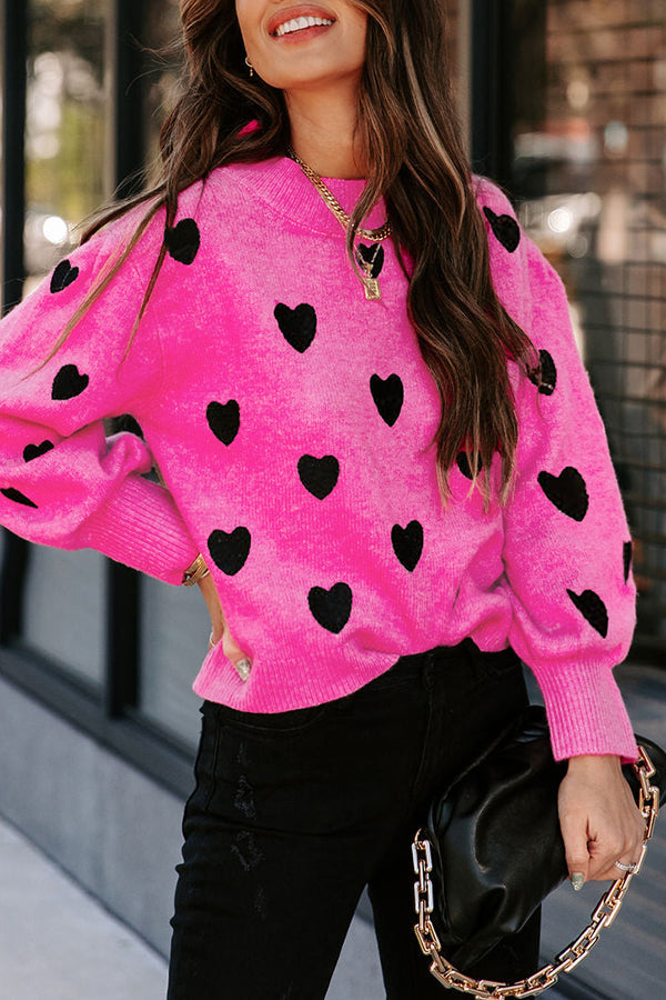 Color My Heart Pattern Lantern Sleeve Sweater