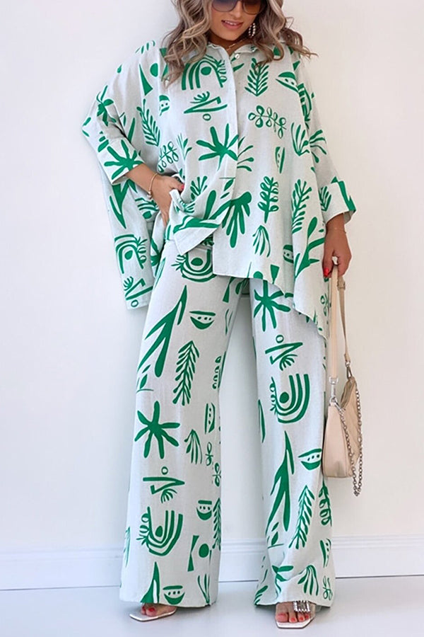 Talk Sweetly Printed Vacation Straight Pants Suit