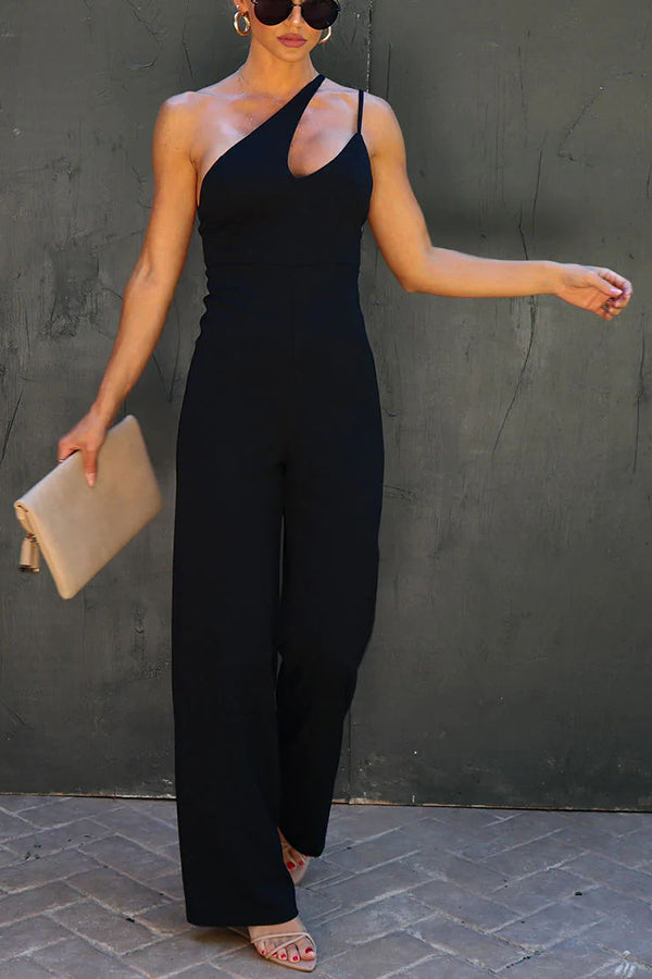 City Night One Shoulder Cutout Flare Jumpsuit