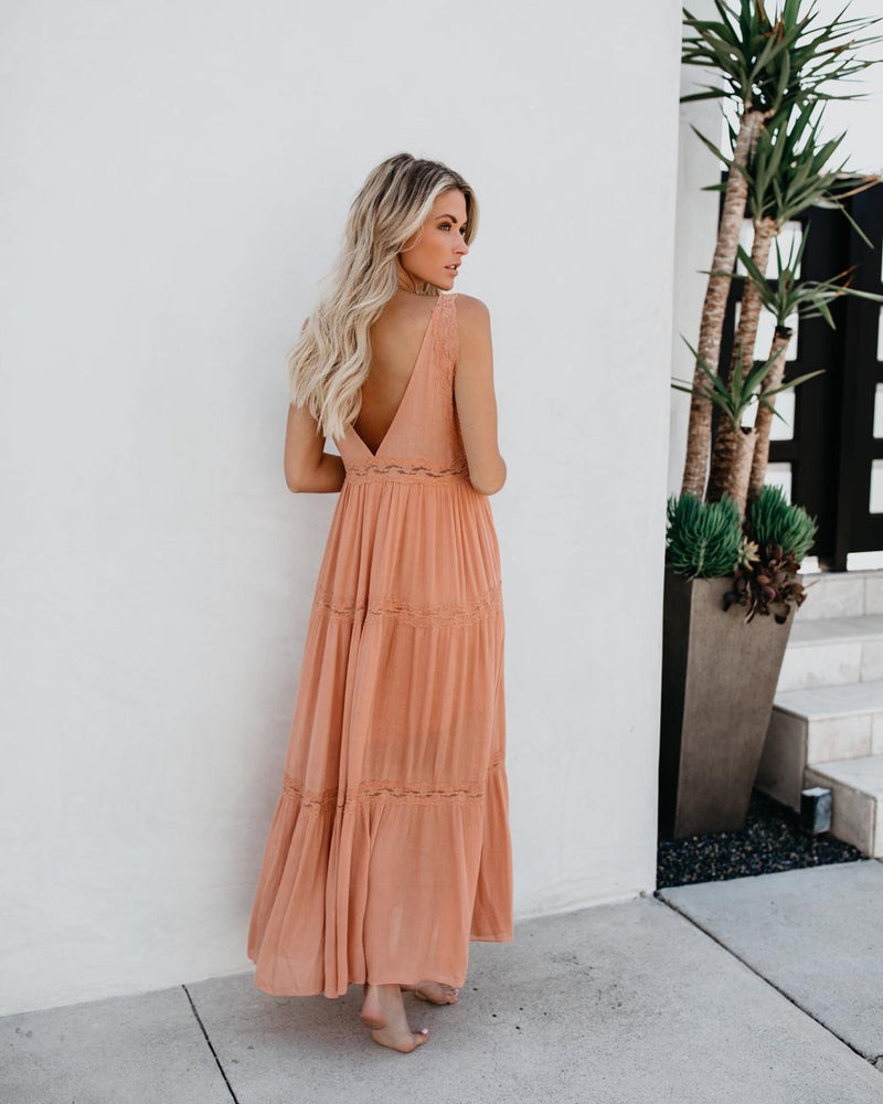 Maxi Robe Col en V sans Manches Rose Claire - CA Mode