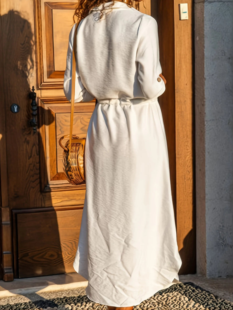 Robe Maxi Décontractée Boutonnée Devant Manches Longues