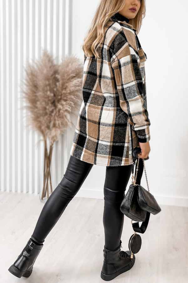 Keep You Warm Pocketed Plaid Jacket