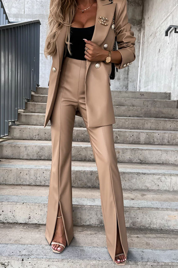 Drasilla Faux Leather High Waist Slit Pants