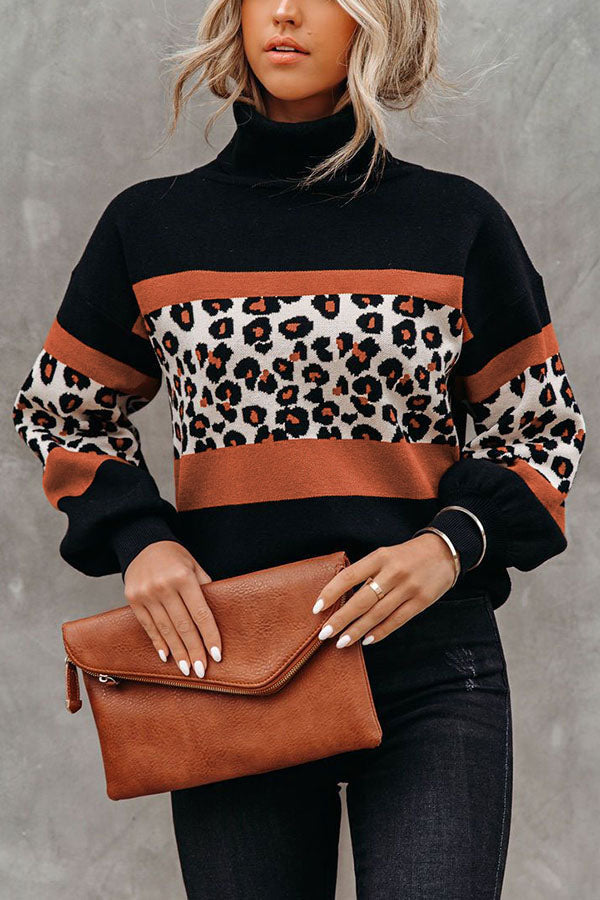 Wild Thing Leopard Colorblock Turtleneck Sweater