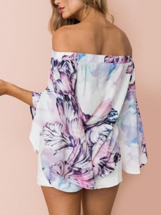 Random Floral Print Off-The-Shoulder Blouse