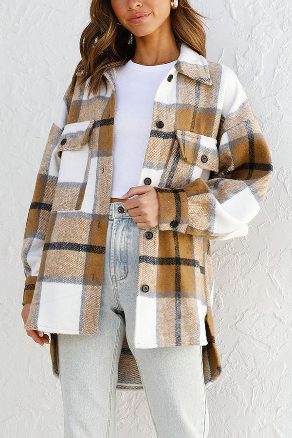 Novakiki Good Outfit Day Plaid Print Button Shacket