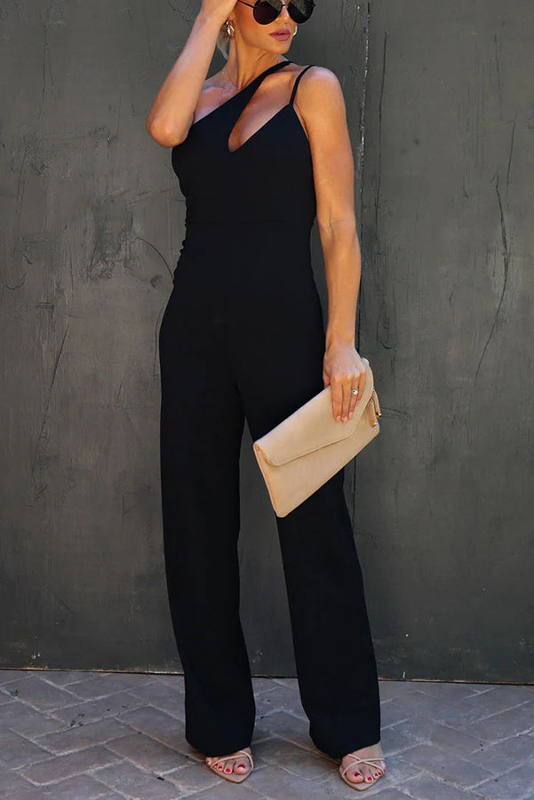 City Night One Shoulder Cutout Flare Jumpsuit