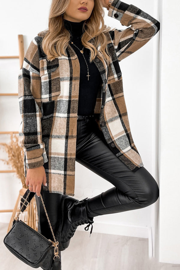 Keep You Warm Pocketed Plaid Jacket