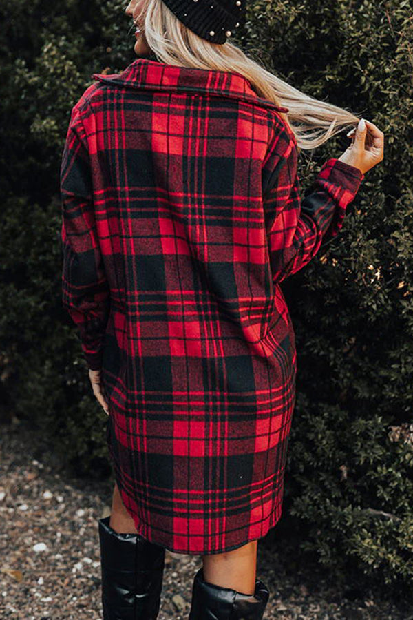 Flash A Smile Plaid Pocketed Flannel Tunic Dress