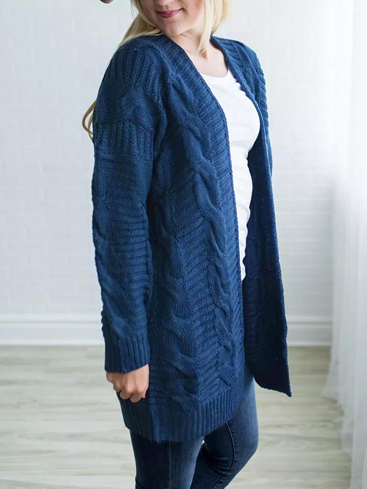 Cardigan Longue Tricot Épais Couleur Unie