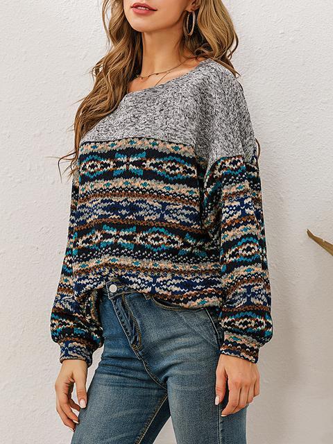 Pull Col Rond Imprimé Patchwork