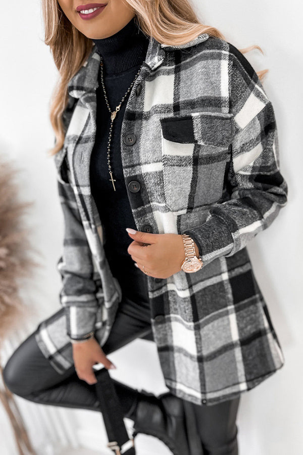 Keep You Warm Pocketed Plaid Jacket