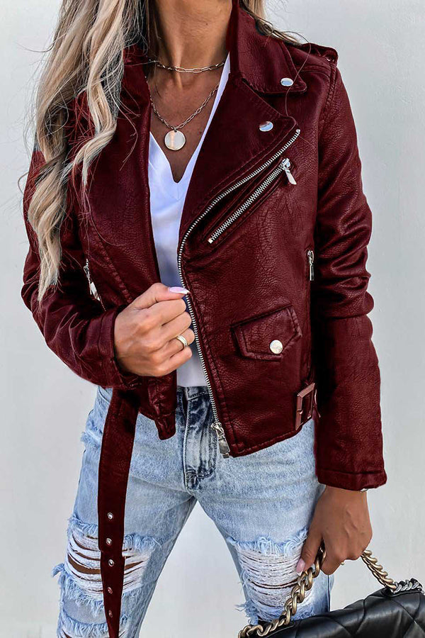 Excellent Taste Faux Leather Zipper Jacket