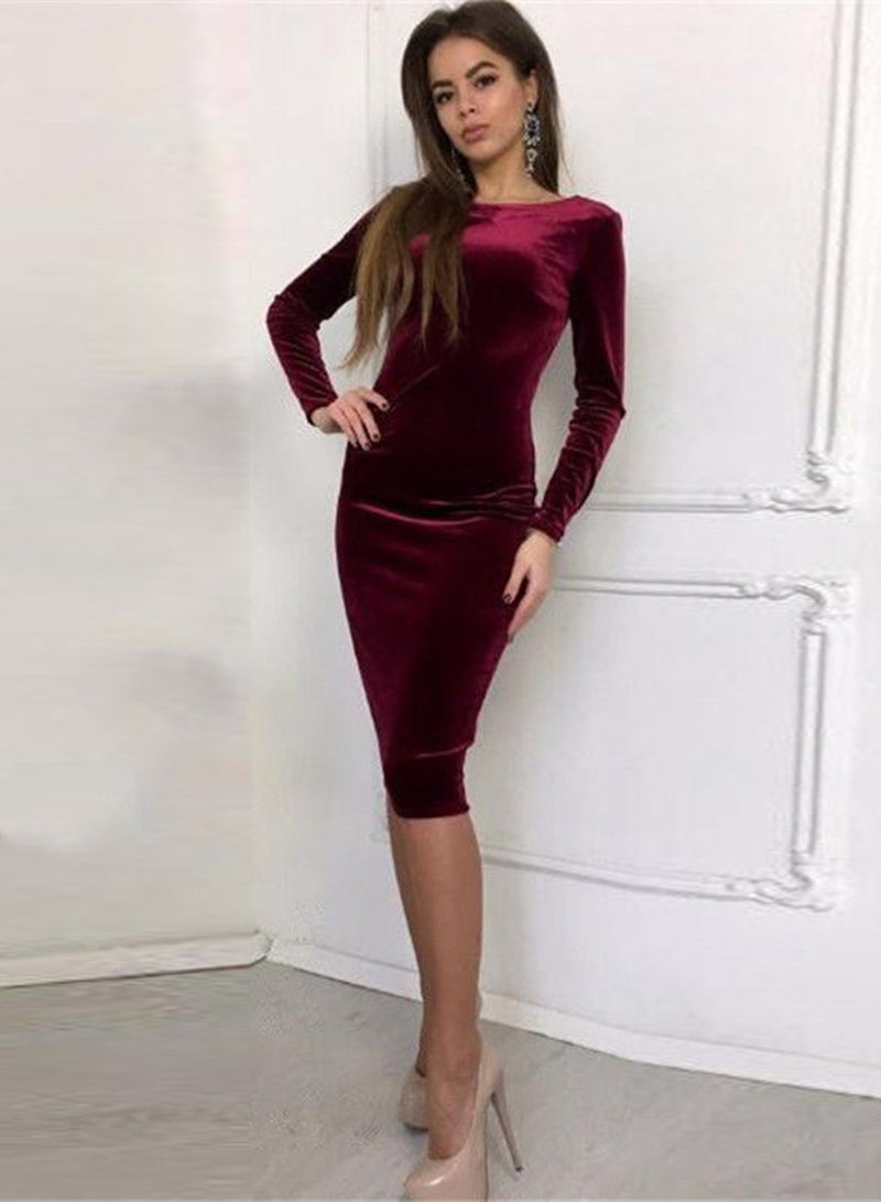 Robe en Velours Manches Longues