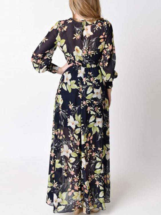 Maxi Robe Manches Longues à Imprimé Floral - CA Mode