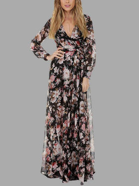 Maxi Robe Manches Longues à Imprimé Floral - CA Mode