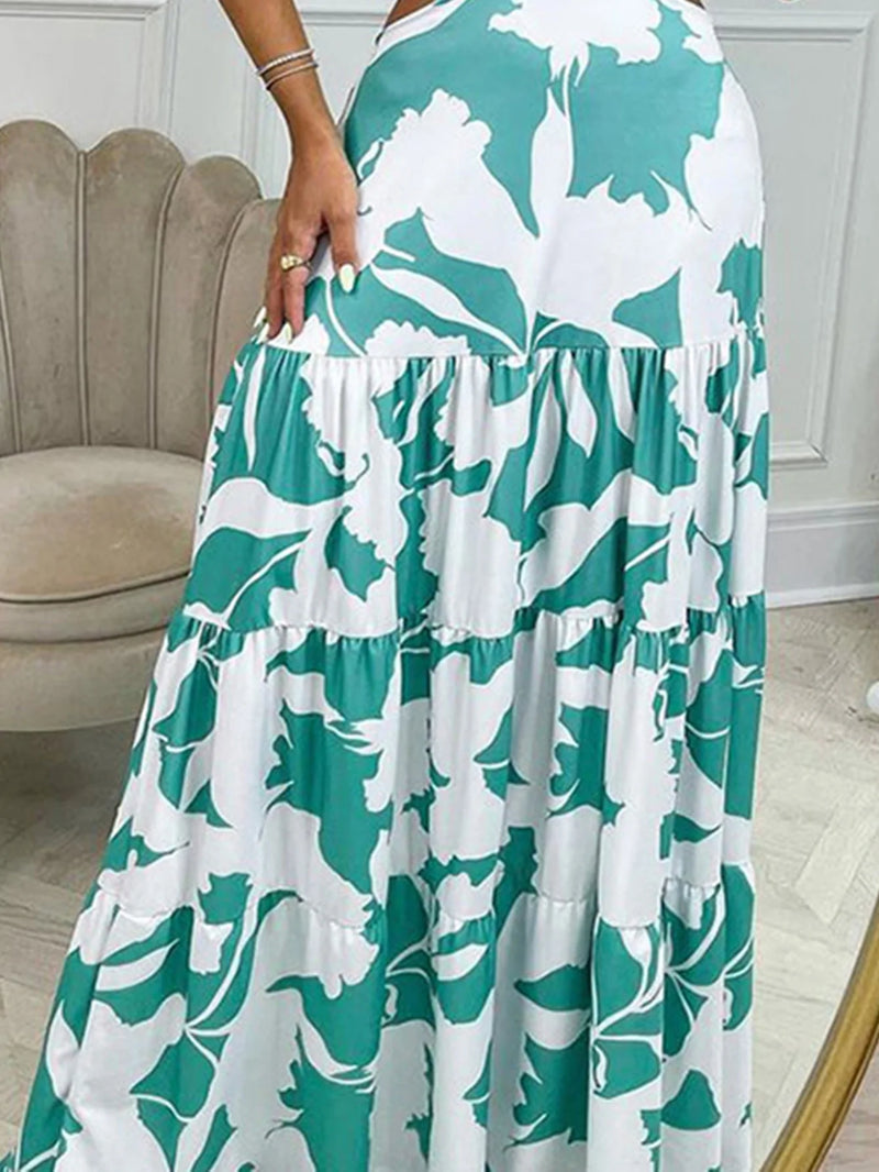 Robe Maxi Découpée Epaules Dénudées Imprimé Tropical