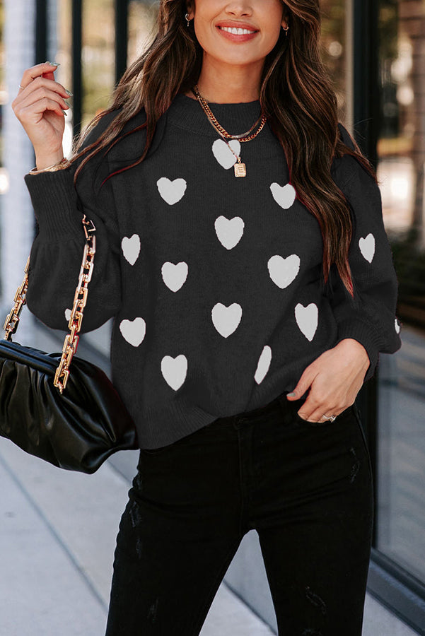 Color My Heart Pattern Lantern Sleeve Sweater