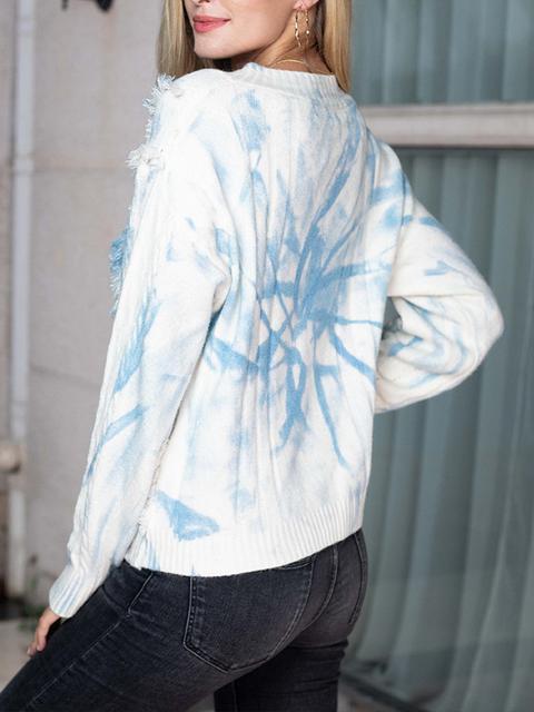 Pull Décontracté Franges Imprimé Tie-dye