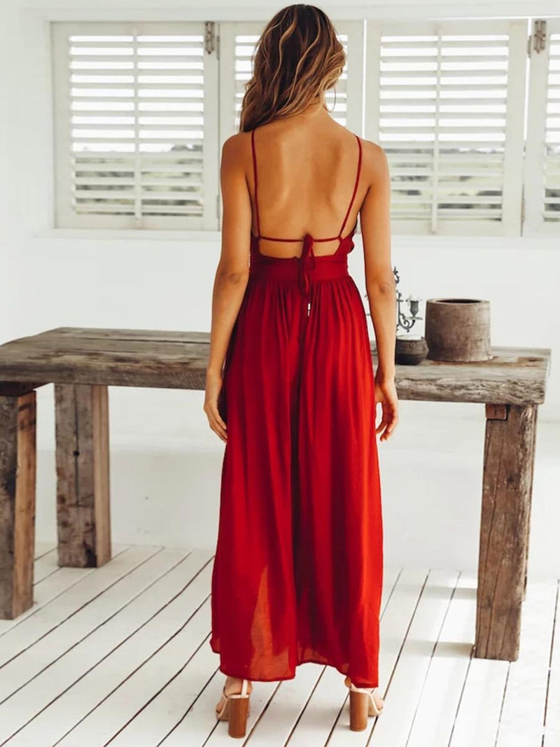 Robe Longue à Halter Sans Manches Rose Claire